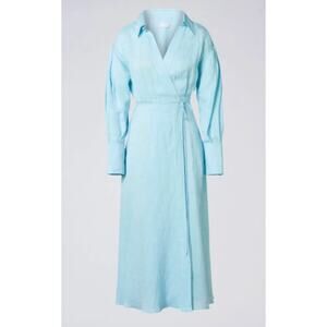 Scanlan Theodore Italian Linen Wrap Shirt Dress Blue size US 2